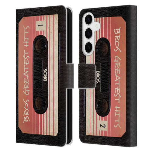 BROS Vintage Cassette Tapes Greatest Hits Leather Book Wallet Case Cover For Samsung Galaxy S24+ 5G