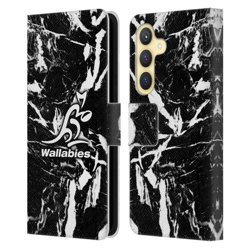 Australia National Rugby Union Team Crest Black Marble Leather Book Wallet Case Cover For Samsung Galaxy S24 5G