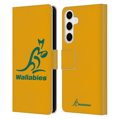 Australia National Rugby Union Team Crest Plain Yellow Leather Book Wallet Case Cover For Samsung Galaxy S24+ 5G