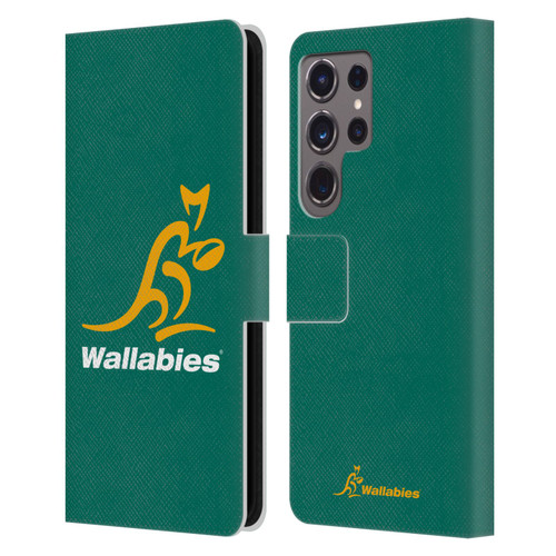 Australia National Rugby Union Team Crest Plain Green Leather Book Wallet Case Cover For Samsung Galaxy S24 Ultra 5G