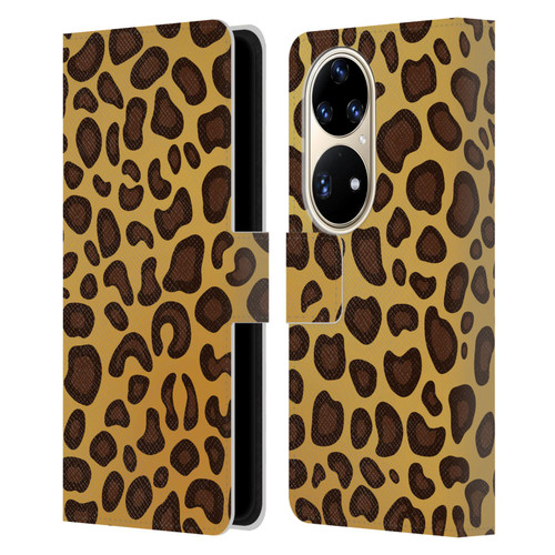 Haroulita Animal Prints Leopard Leather Book Wallet Case Cover For Huawei P50 Pro