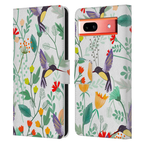 Haroulita Birds And Flowers Hummingbirds Leather Book Wallet Case Cover For Google Pixel 7a