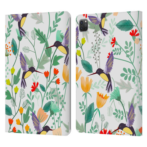 Haroulita Birds And Flowers Hummingbirds Leather Book Wallet Case Cover For Apple iPad Pro 11 2020 / 2021 / 2022