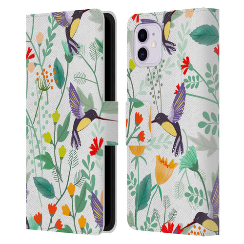 Haroulita Birds And Flowers Hummingbirds Leather Book Wallet Case Cover For Apple iPhone 11