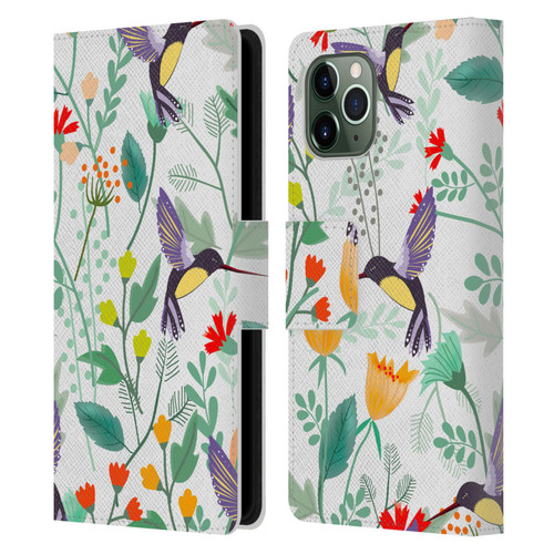 Haroulita Birds And Flowers Hummingbirds Leather Book Wallet Case Cover For Apple iPhone 11 Pro