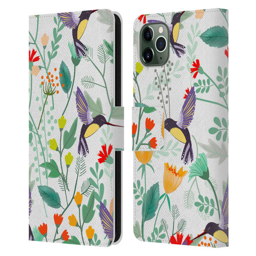 Haroulita Birds And Flowers Hummingbirds Leather Book Wallet Case Cover For Apple iPhone 11 Pro Max