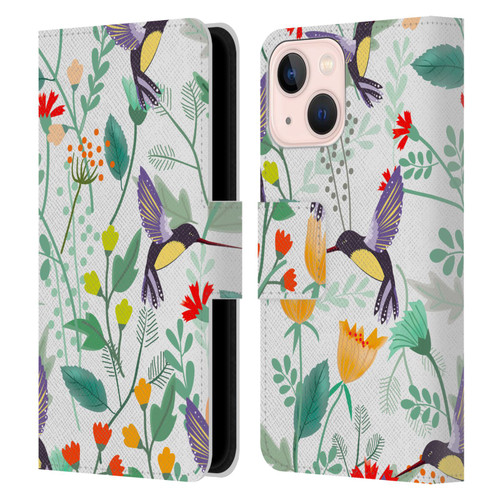 Haroulita Birds And Flowers Hummingbirds Leather Book Wallet Case Cover For Apple iPhone 13 Mini