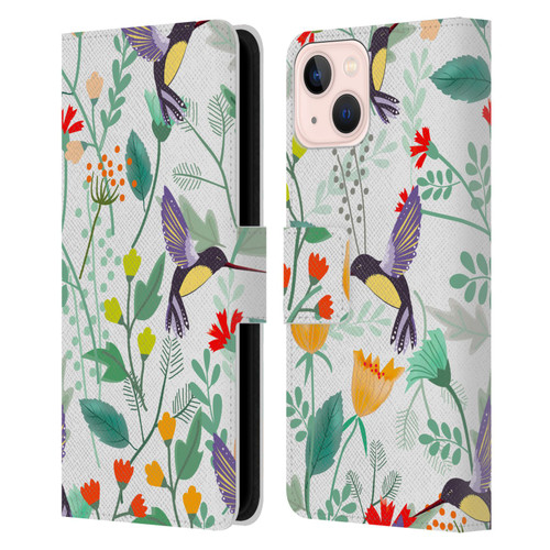 Haroulita Birds And Flowers Hummingbirds Leather Book Wallet Case Cover For Apple iPhone 13