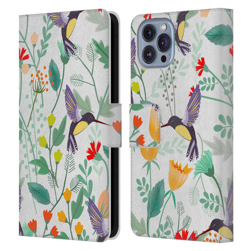 Haroulita Birds And Flowers Hummingbirds Leather Book Wallet Case Cover For Apple iPhone 14