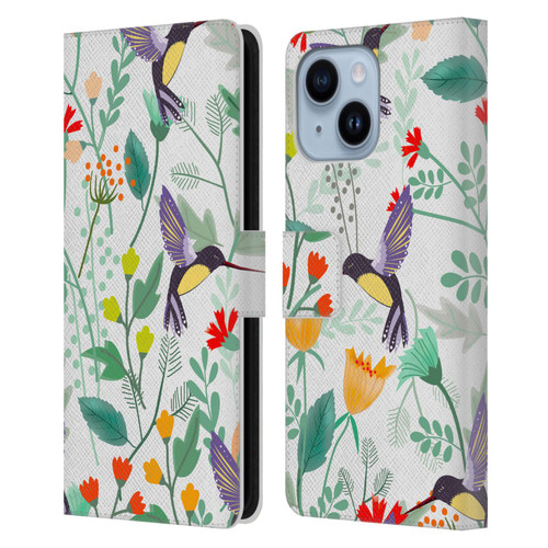 Haroulita Birds And Flowers Hummingbirds Leather Book Wallet Case Cover For Apple iPhone 14 Plus