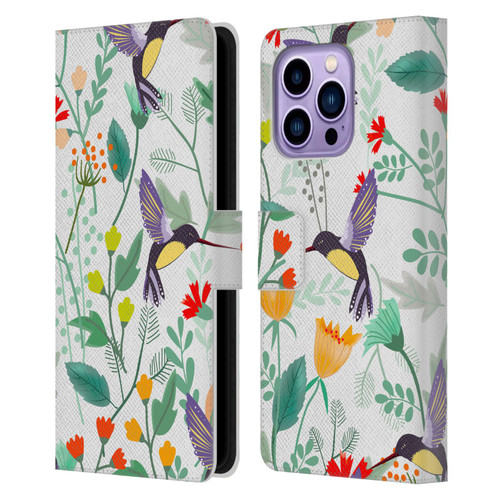 Haroulita Birds And Flowers Hummingbirds Leather Book Wallet Case Cover For Apple iPhone 14 Pro Max