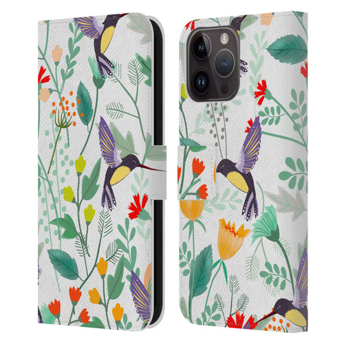 Haroulita Birds And Flowers Hummingbirds Leather Book Wallet Case Cover For Apple iPhone 15 Pro Max