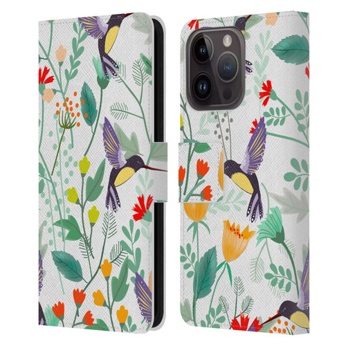 Haroulita Birds And Flowers Hummingbirds Leather Book Wallet Case Cover For Apple iPhone 15 Pro