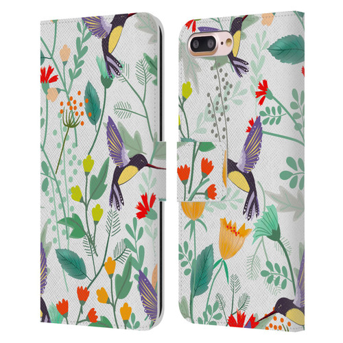 Haroulita Birds And Flowers Hummingbirds Leather Book Wallet Case Cover For Apple iPhone 7 Plus / iPhone 8 Plus