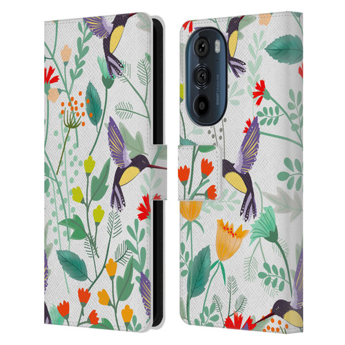 Haroulita Birds And Flowers Hummingbirds Leather Book Wallet Case Cover For Motorola Edge 30