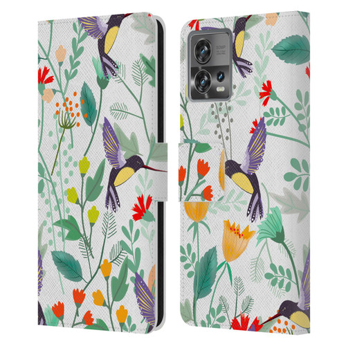 Haroulita Birds And Flowers Hummingbirds Leather Book Wallet Case Cover For Motorola Moto Edge 30 Fusion