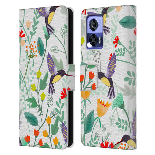 Haroulita Birds And Flowers Hummingbirds Leather Book Wallet Case Cover For Motorola Edge 30 Neo 5G