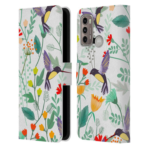 Haroulita Birds And Flowers Hummingbirds Leather Book Wallet Case Cover For Motorola Moto G60 / Moto G40 Fusion