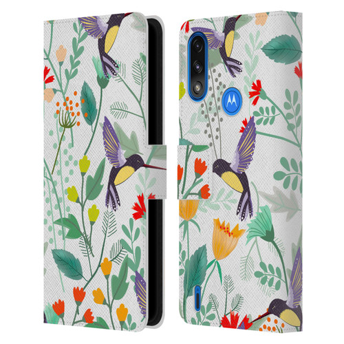 Haroulita Birds And Flowers Hummingbirds Leather Book Wallet Case Cover For Motorola Moto E7 Power / Moto E7i Power