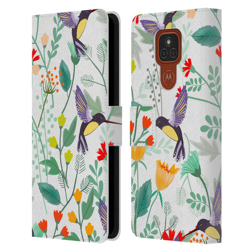 Haroulita Birds And Flowers Hummingbirds Leather Book Wallet Case Cover For Motorola Moto E7 Plus