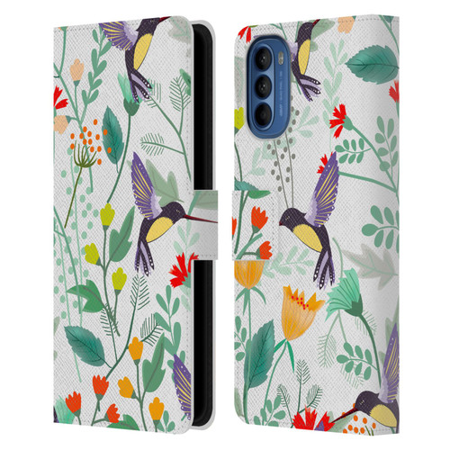 Haroulita Birds And Flowers Hummingbirds Leather Book Wallet Case Cover For Motorola Moto G41