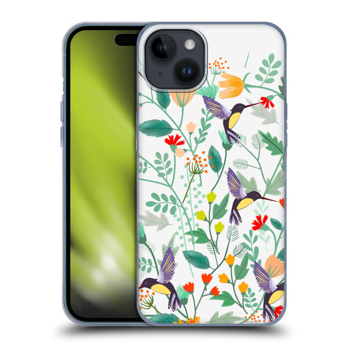 Haroulita Birds And Flowers Hummingbirds Soft Gel Case for Apple iPhone 15 Plus