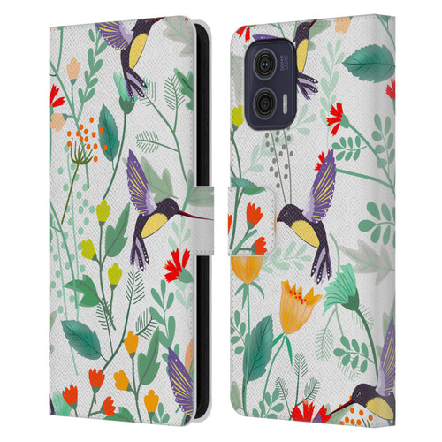 Haroulita Birds And Flowers Hummingbirds Leather Book Wallet Case Cover For Motorola Moto G73 5G
