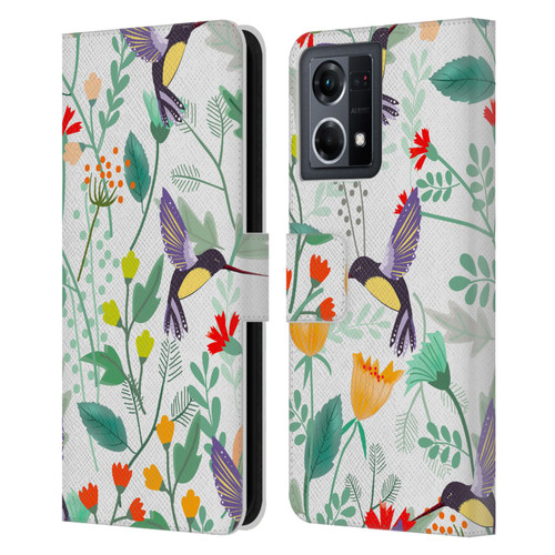 Haroulita Birds And Flowers Hummingbirds Leather Book Wallet Case Cover For OPPO Reno8 4G