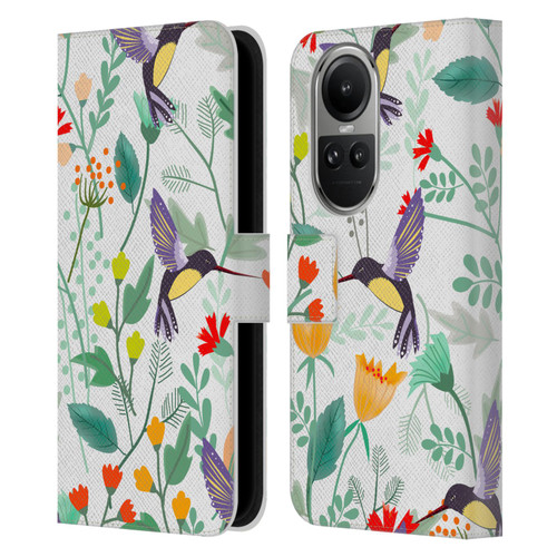 Haroulita Birds And Flowers Hummingbirds Leather Book Wallet Case Cover For OPPO Reno10 5G / Reno10 Pro 5G