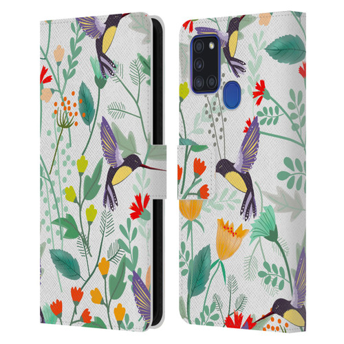 Haroulita Birds And Flowers Hummingbirds Leather Book Wallet Case Cover For Samsung Galaxy A21s (2020)