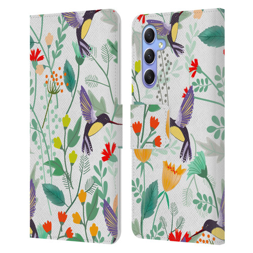 Haroulita Birds And Flowers Hummingbirds Leather Book Wallet Case Cover For Samsung Galaxy A34 5G