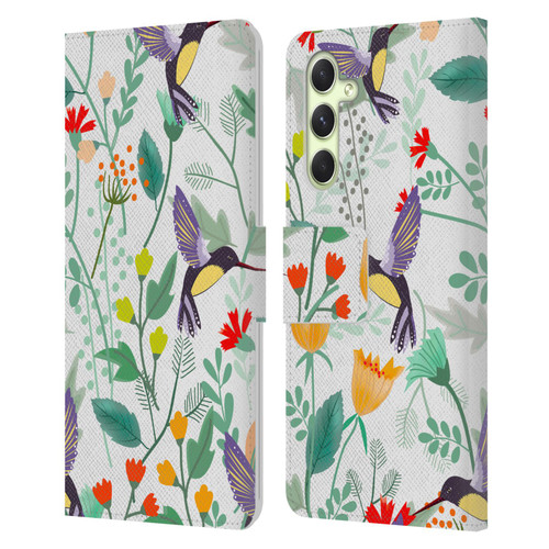 Haroulita Birds And Flowers Hummingbirds Leather Book Wallet Case Cover For Samsung Galaxy A54 5G