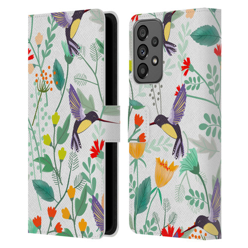 Haroulita Birds And Flowers Hummingbirds Leather Book Wallet Case Cover For Samsung Galaxy A73 5G (2022)