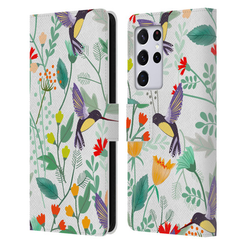 Haroulita Birds And Flowers Hummingbirds Leather Book Wallet Case Cover For Samsung Galaxy S21 Ultra 5G