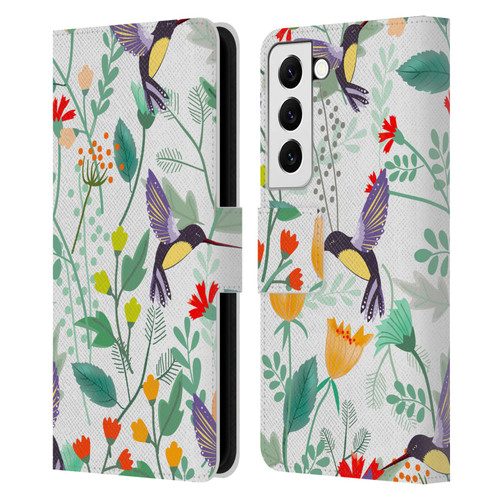 Haroulita Birds And Flowers Hummingbirds Leather Book Wallet Case Cover For Samsung Galaxy S22 5G