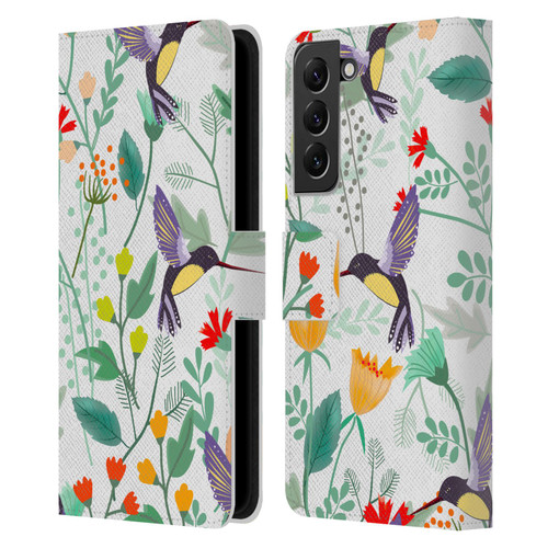 Haroulita Birds And Flowers Hummingbirds Leather Book Wallet Case Cover For Samsung Galaxy S22+ 5G