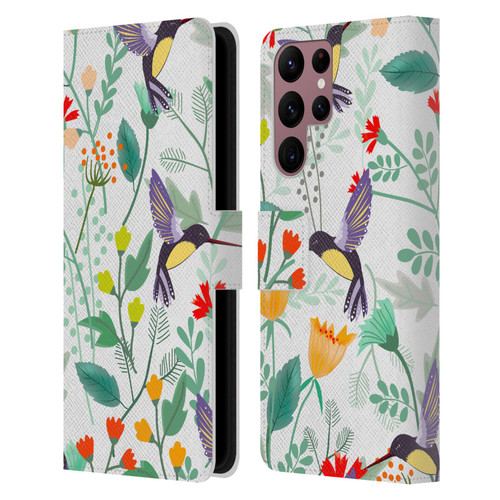 Haroulita Birds And Flowers Hummingbirds Leather Book Wallet Case Cover For Samsung Galaxy S22 Ultra 5G