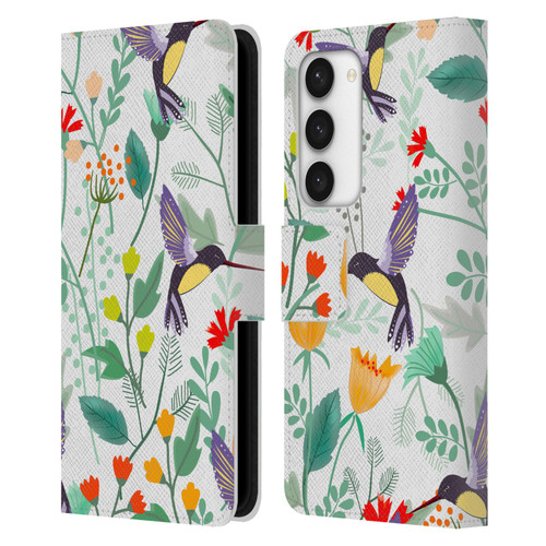Haroulita Birds And Flowers Hummingbirds Leather Book Wallet Case Cover For Samsung Galaxy S23 5G