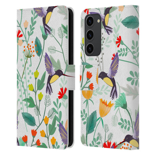 Haroulita Birds And Flowers Hummingbirds Leather Book Wallet Case Cover For Samsung Galaxy S23+ 5G