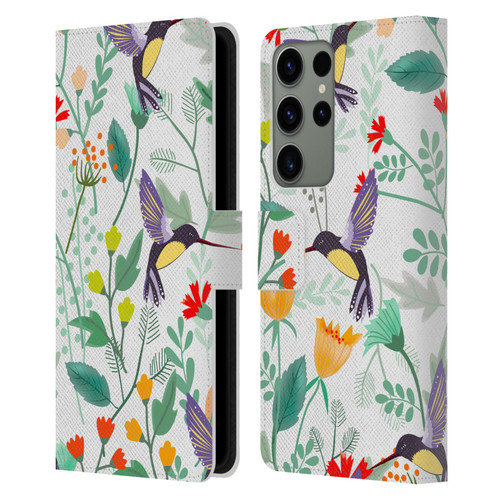 Haroulita Birds And Flowers Hummingbirds Leather Book Wallet Case Cover For Samsung Galaxy S23 Ultra 5G