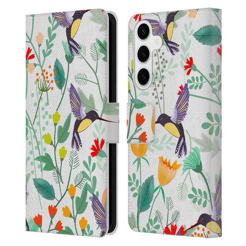 Haroulita Birds And Flowers Hummingbirds Leather Book Wallet Case Cover For Samsung Galaxy S24+ 5G