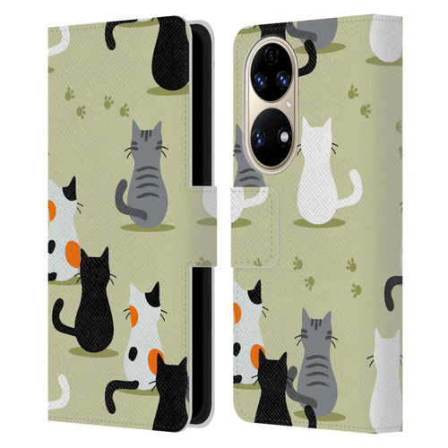 Haroulita Cats And Dogs Cats Leather Book Wallet Case Cover For Huawei P50