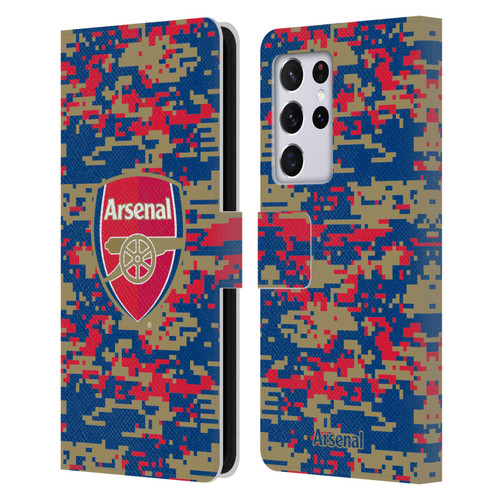Arsenal FC Crest Patterns Digital Camouflage Leather Book Wallet Case Cover For Samsung Galaxy S21 Ultra 5G