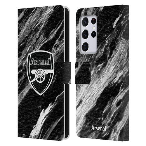 Arsenal FC Crest Patterns Marble Leather Book Wallet Case Cover For Samsung Galaxy S21 Ultra 5G