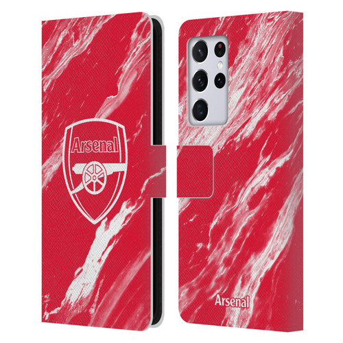 Arsenal FC Crest Patterns Red Marble Leather Book Wallet Case Cover For Samsung Galaxy S21 Ultra 5G