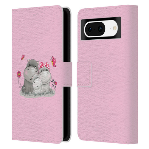 Haroulita Forest Hippo Family Leather Book Wallet Case Cover For Google Pixel 8