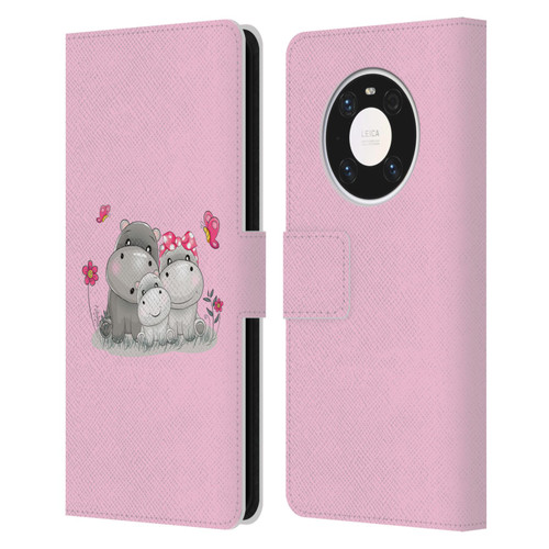 Haroulita Forest Hippo Family Leather Book Wallet Case Cover For Huawei Mate 40 Pro 5G