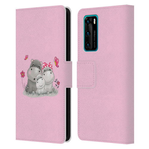 Haroulita Forest Hippo Family Leather Book Wallet Case Cover For Huawei P40 5G