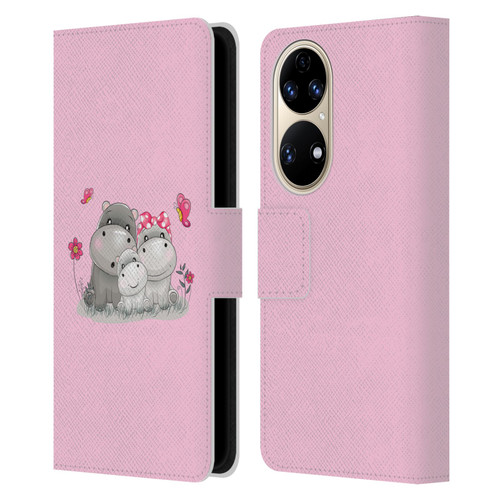 Haroulita Forest Hippo Family Leather Book Wallet Case Cover For Huawei P50