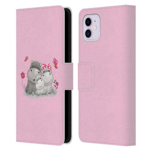 Haroulita Forest Hippo Family Leather Book Wallet Case Cover For Apple iPhone 11